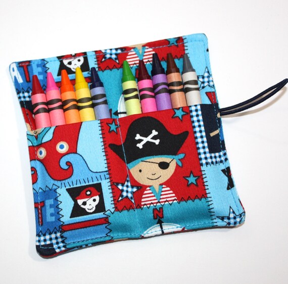 Crayon Rolls Party Favors, Pirate Boy, Pirate Ship, holds 10 Crayons, Pirates Birthday Party Crayon Roll Favors Il_570xn