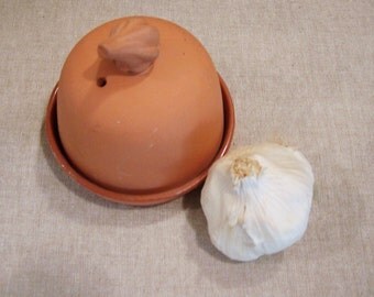 GARLIC BAKER / KEEPER - Oven-proof Terracotta with Glazed Interior & Vent Hole - For Baking or Storing Garlic Bulbs
