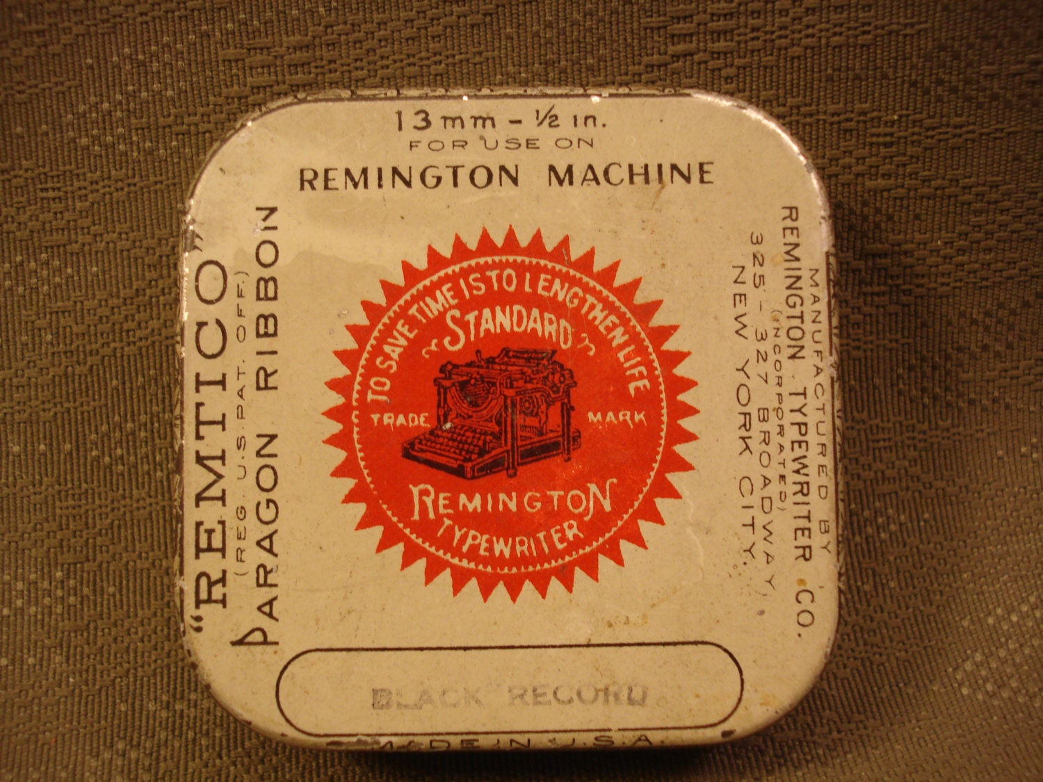 Vintage Remington Standard Typewriter Paragon Black Ribbon Tin
