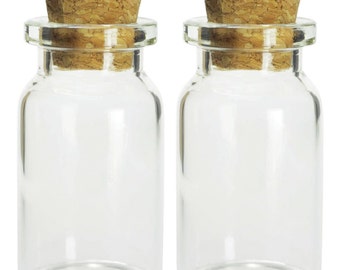 Small Corked Glass Bottles, Small Vials with Corks 2 1/4 x 1 inch Set of 2