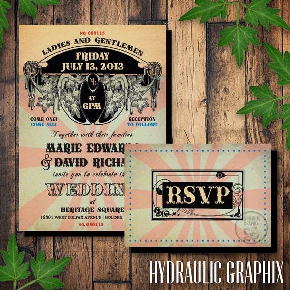 Retro Circus Printable Wedding Invitation and RSVP card with steampunk and vintage circus, carnival elements Il_570xn
