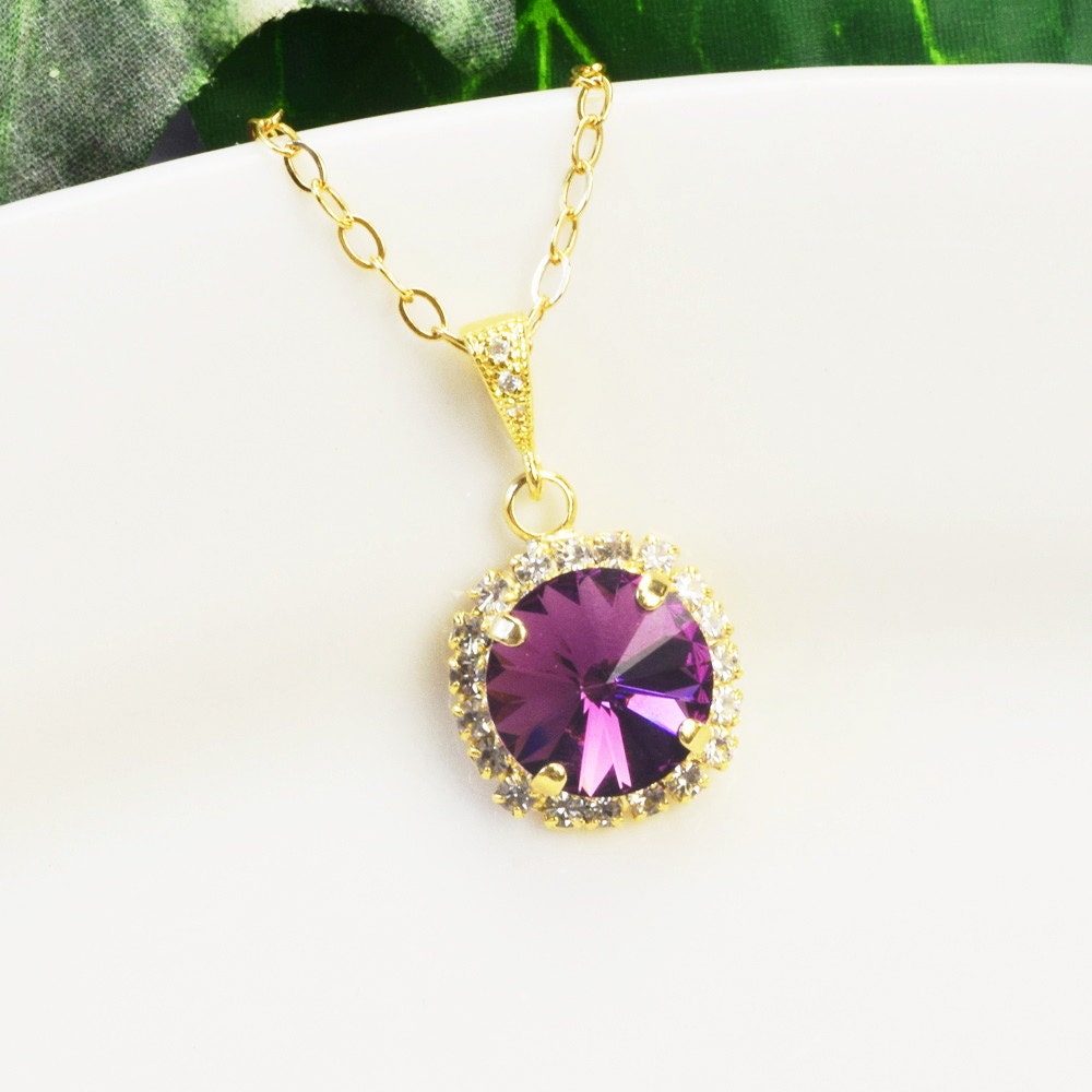 Dark Purple Necklace Gold Purple Bridesmaid Necklace
