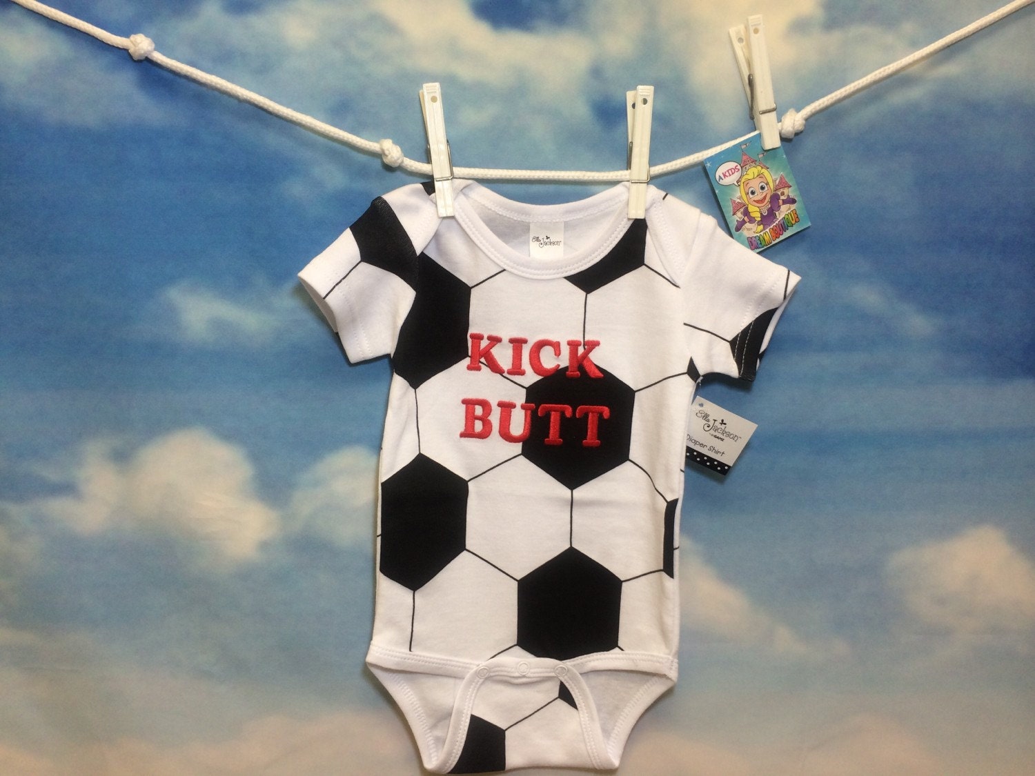 baby boys onesie soccer ball kick butt by AKidsDreamBoutique