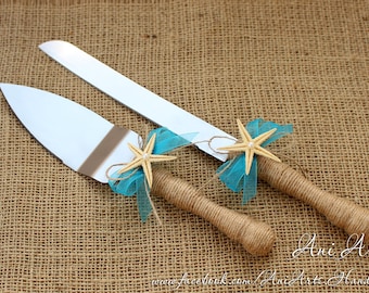 Beach Wedding Cake Server and Knife Nautical Wedding Cake Serving Set Rustic Wedding Cake Cutting Set Cake Server Set Cake Cutter