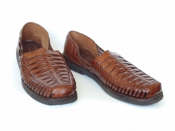 HUARACHE Sandals / Men's Sz 13 / Brown Leather Hand Woven Slip On ...