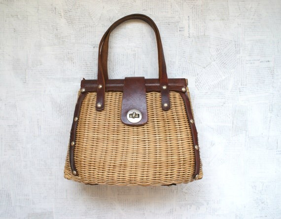 Vintage Summer Straw Handbag with Leather Hand Straps