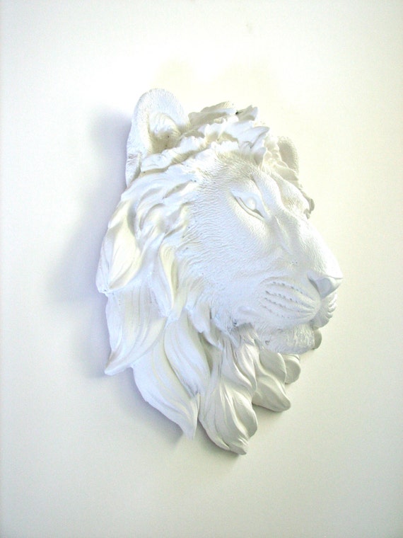 Faux Taxidermy Small WHITE Lion Head wall hanging wall mount