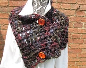 Button Scarf Crochet Cowl Acrylic Washable Warm Soft Handmade Adjustable Black Violet Grey Crimson Orange