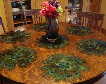 16" Peacock Feather Mats, Peacock centerpiece mats, Peacock place mats, Peacock wedding table mats