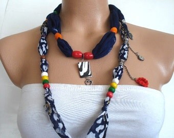 Cotton scarf, Wooden Beaded necklace scarf belt Turkish cotton Scarf, Cotton Necklace, Belt, Headband Gift for woman