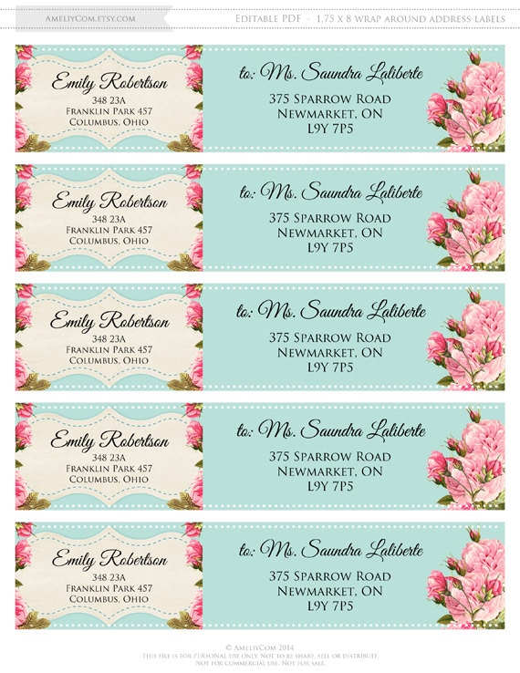 Printable Address Labels Editable Instant Download DIY Teal