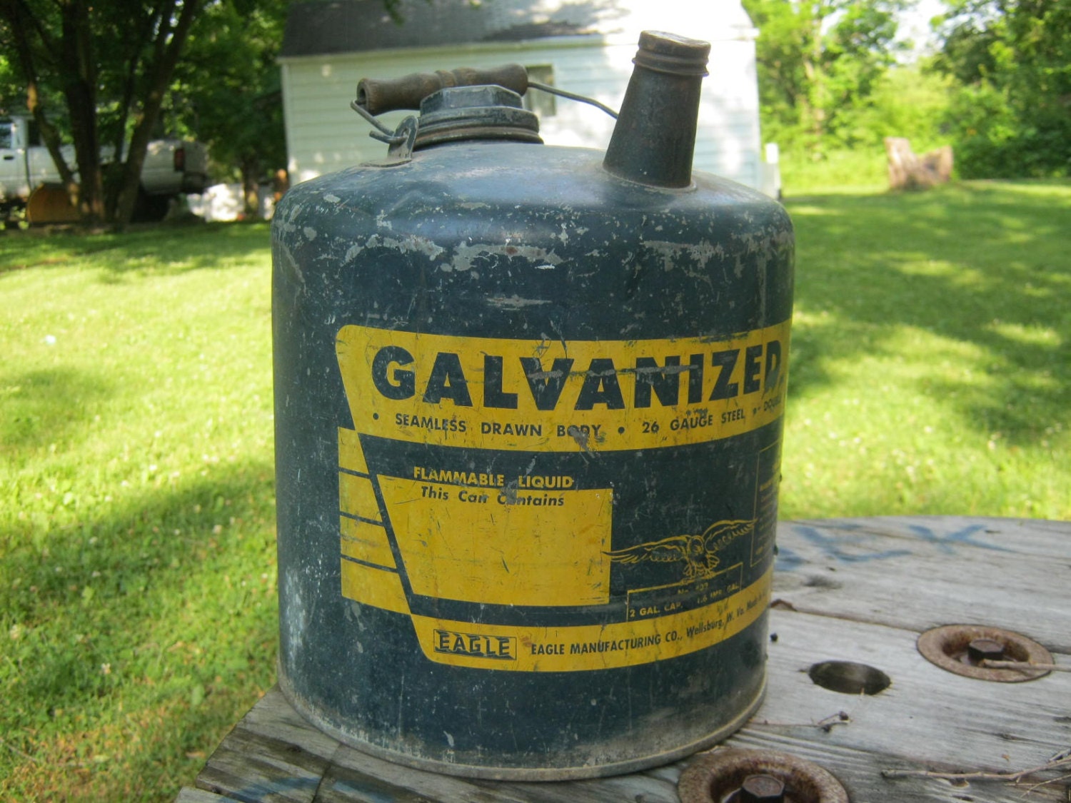 Vintage Eagle 402 Blue 2 Gallon Gas Can Galvanized Steel