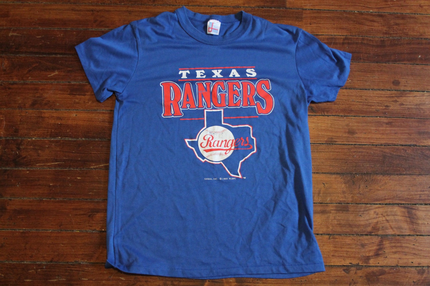 Texas Rangers shirt MLB baseball graphic tee tshirt blue 1988