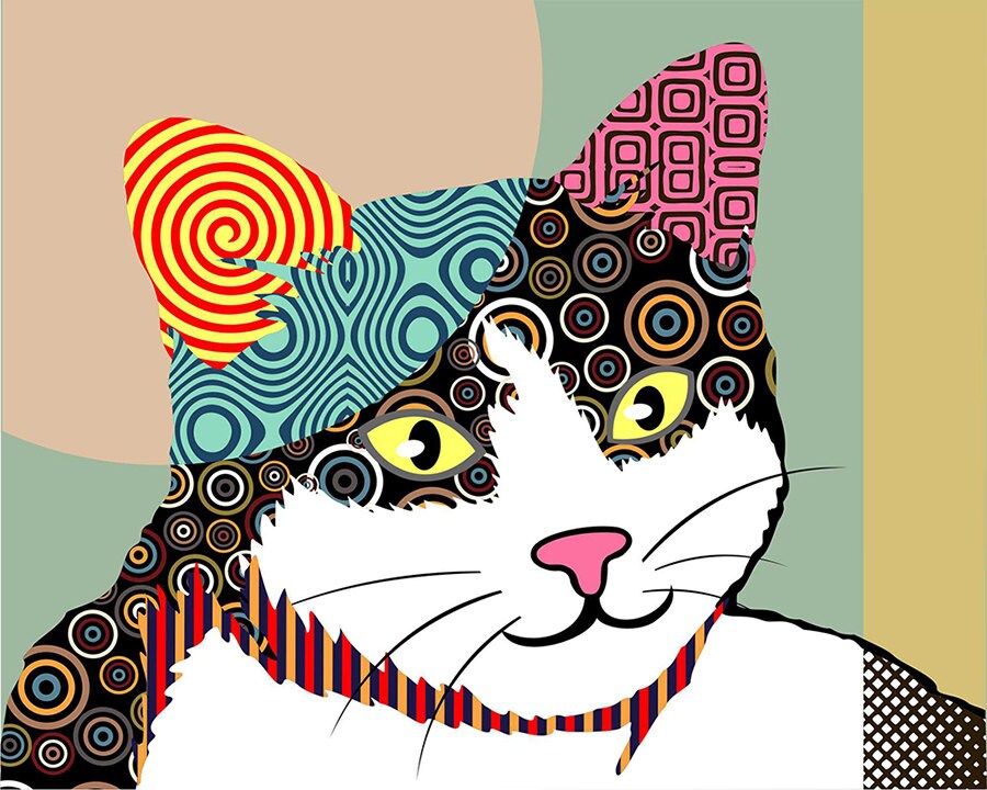 Cat Pop Art Print Cat Portrait Cat Poster Cat Painting by iQstudio