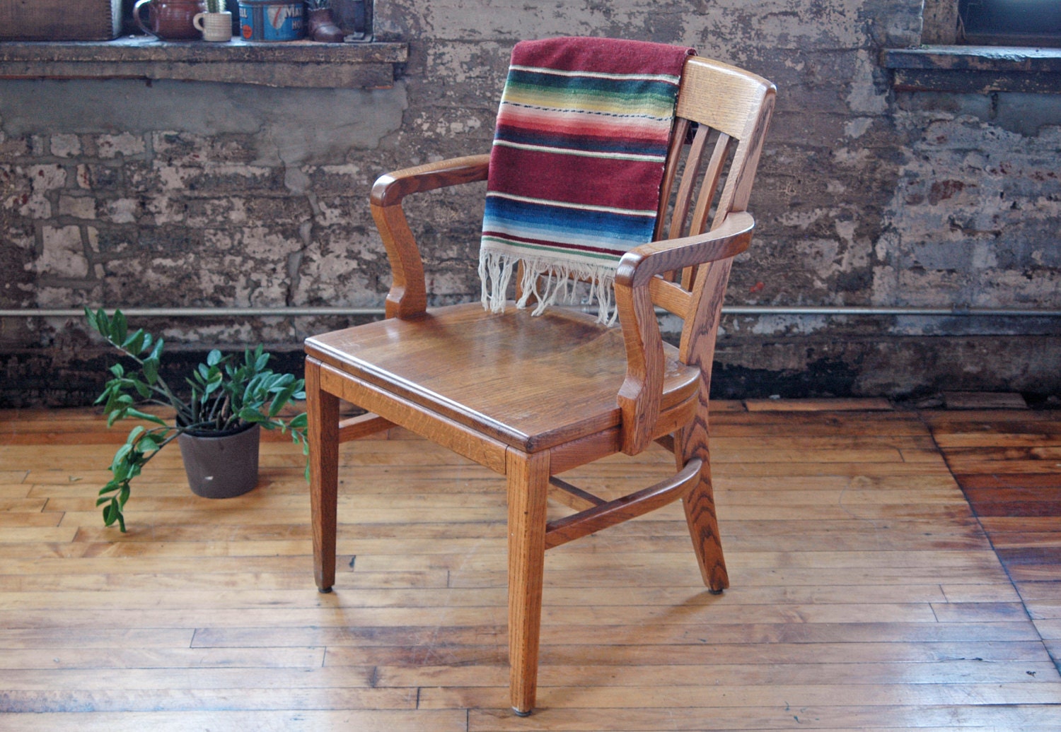 Vintage Wooden Oak Library Chair Bankers by territoryhardgoods