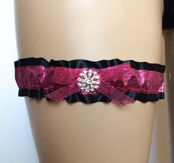 Items similar to Pink Glitter Bridal Garter, Rhinestone Bridal Garter