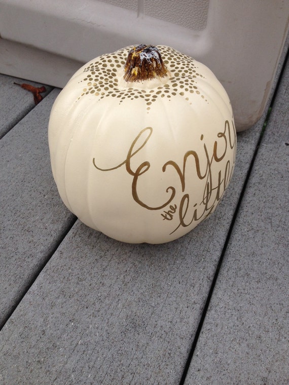 Custom Small Ivory and Craft Pumpkin with Gold Quote