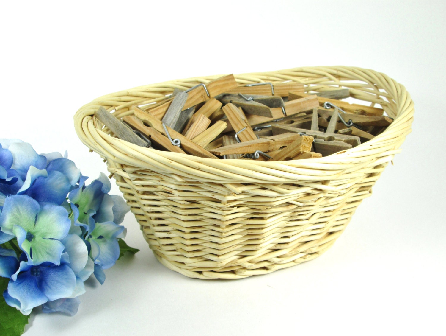 Vintage Clothespins in Basket Mid Century Natural Laundry Haute Juice