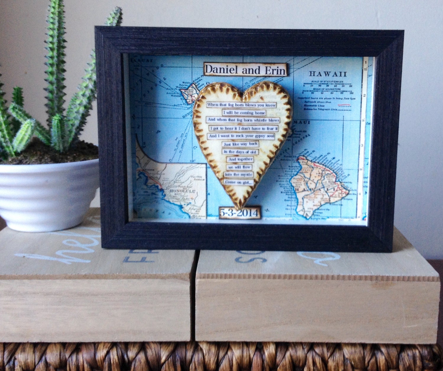 Hawaii Map Anniversary Gift Shadow Box Art by PaperMemoirs