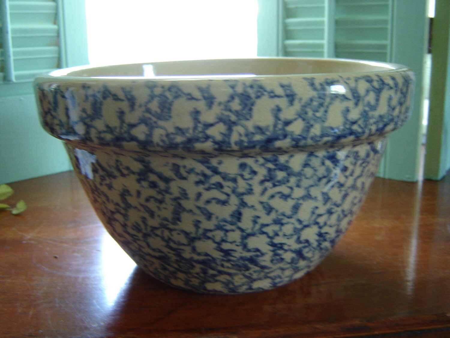 Vintage Bowl 9 inch Roseville Pottery Blue and Tan Spongeware