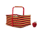 Vintage Fold-Away Shopping Basket - Farmers Market - Grocery Bag - Eco Friendly - Stripes - Dime Store
