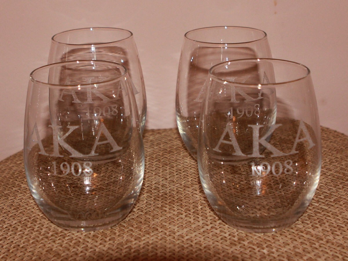 Personalized Greek Engraved Stemless Wine Glass Set Quantity