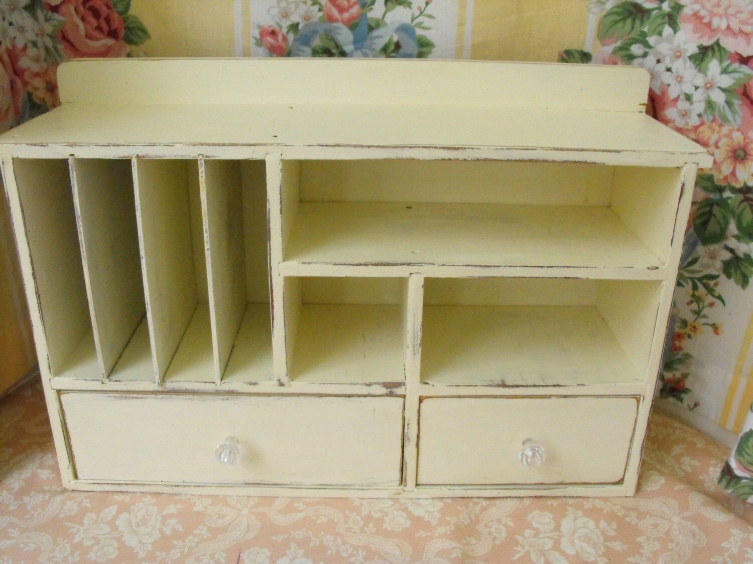 Vintage Desk Organizer Shabby Chic pigeon holes,drawers, desk top storage Frech Farmhouse