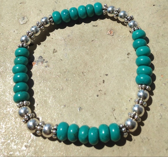Turquoise and Silver Stackable Bracelets Sterling Silver