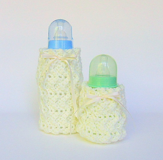 Ivory Baby Bottle Covers Two Cozies Feeding Set Small And