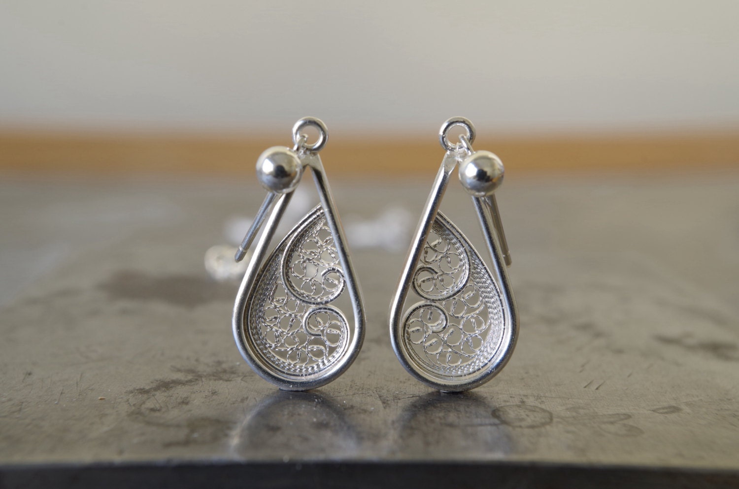 Silver Dangle Earrings. Drop Filigree Earrings. Sterling