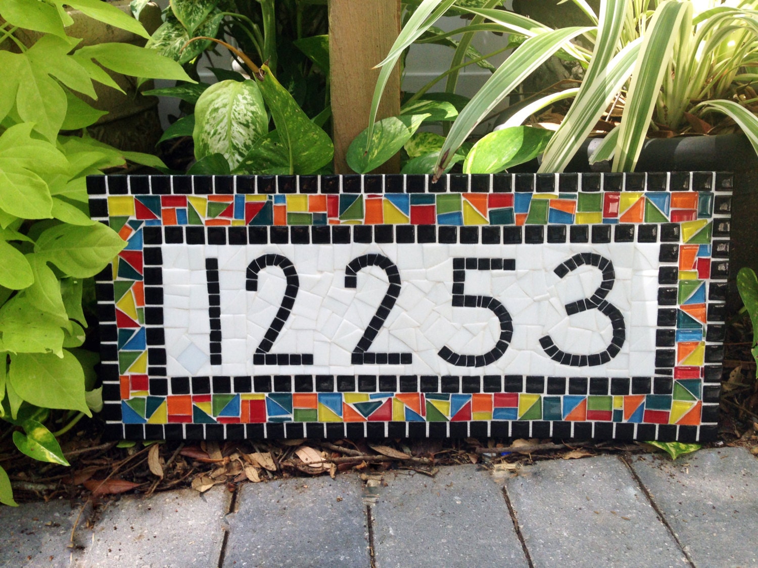 Whimsical Outdoor House Number Sign Colorful by GreenStreetMosaics