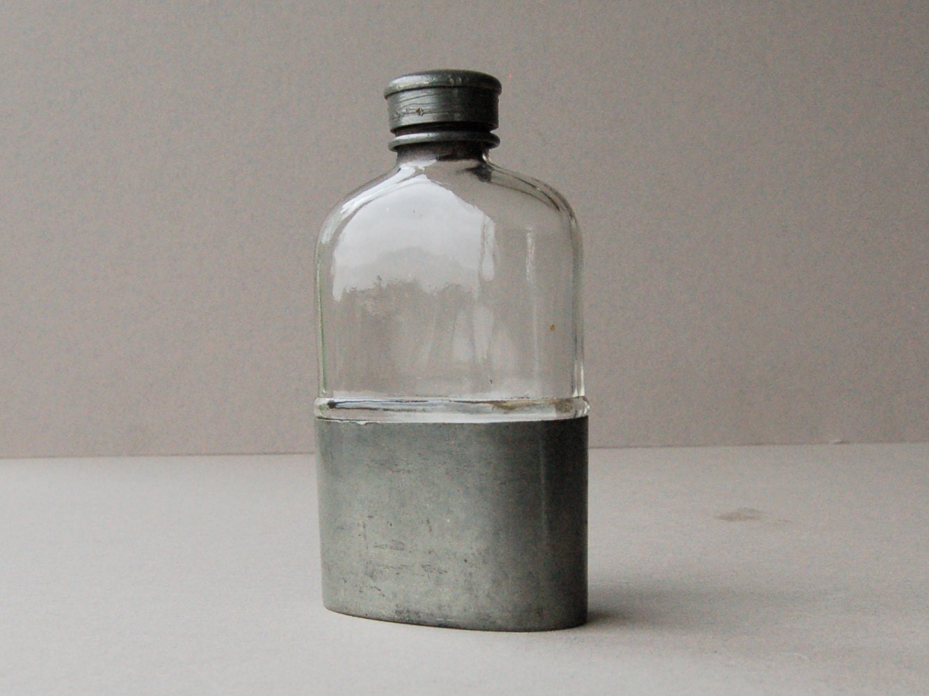 Antique pewter and glass hip flask G & J W Hawksley English