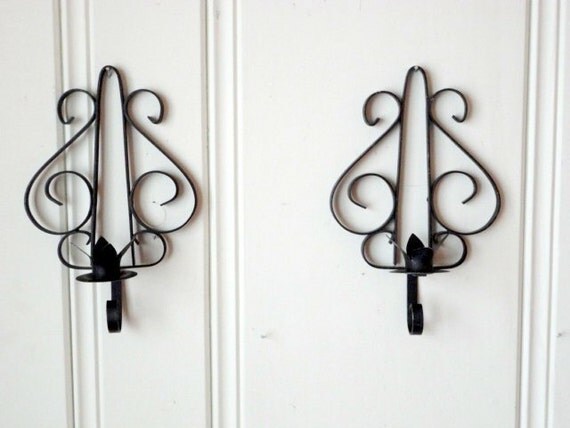 Vintage Wrought Iron Wall Sconce Candle holder Set by metrocottage
