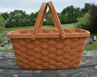 knitting supplies tote basket with handles Cherry wood