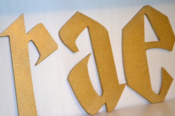 glitter gold 6 to 16 inch letters wood cut out by allyscustomart