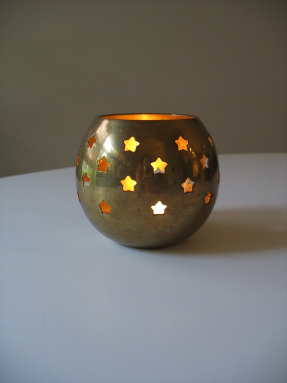 Vintage Brass Stars Candle Holder Tea Light Votive Cut