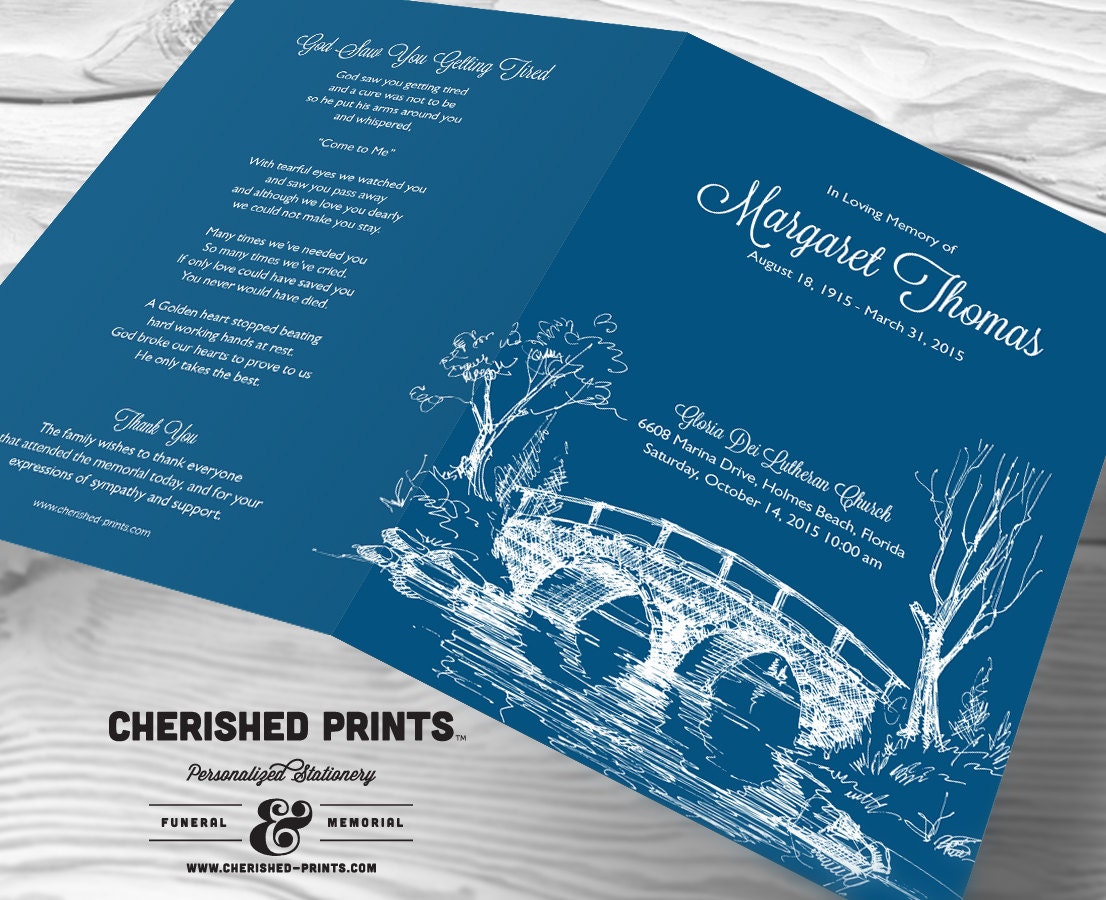 Bridges Hand Sketch funeral program funeral folder