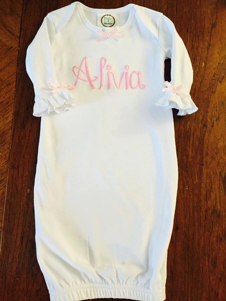 Newborn Girl Take Home Outfit Monogram Layette Gown and hat