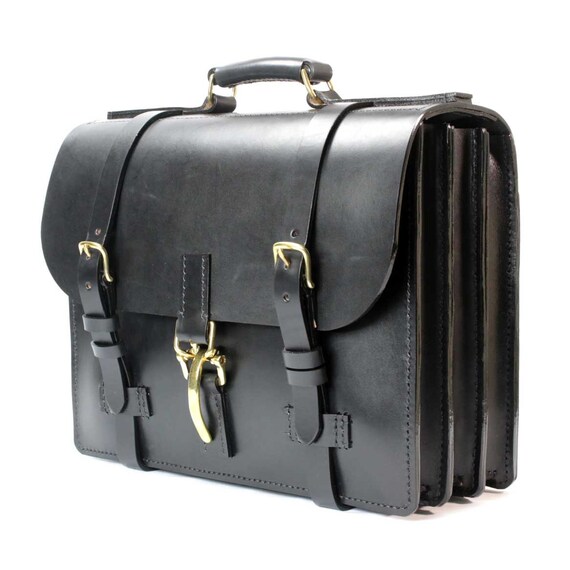 Black Leather Lawyers Briefcase by MarcellinoNY on Etsy