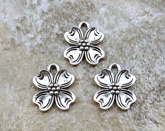 3 Pewter Dogwood Flower Charms - Free Shipping in the US - (0826)