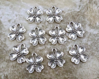 10 Pewter Dogwood Flower Charms - Free Shipping in the US - (0826)