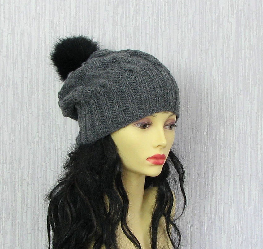 pom grey hat beanie pom Pom Pom Beanie Hat by Beanie AlbadoFashion Grey Hat Slouchy Fur