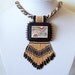 Statement Beadwork Bead Embroidery Pendant Necklace with Mexican Crazy Agate Intarsia - DESERT PICTURE - brown - black - white