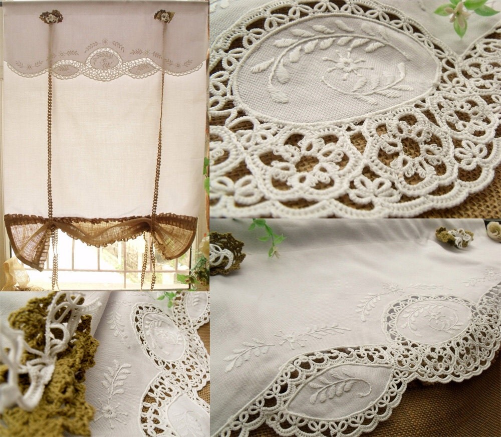 Vintage FRENCH tatting Lace Door Rustic Burlap Curtain London