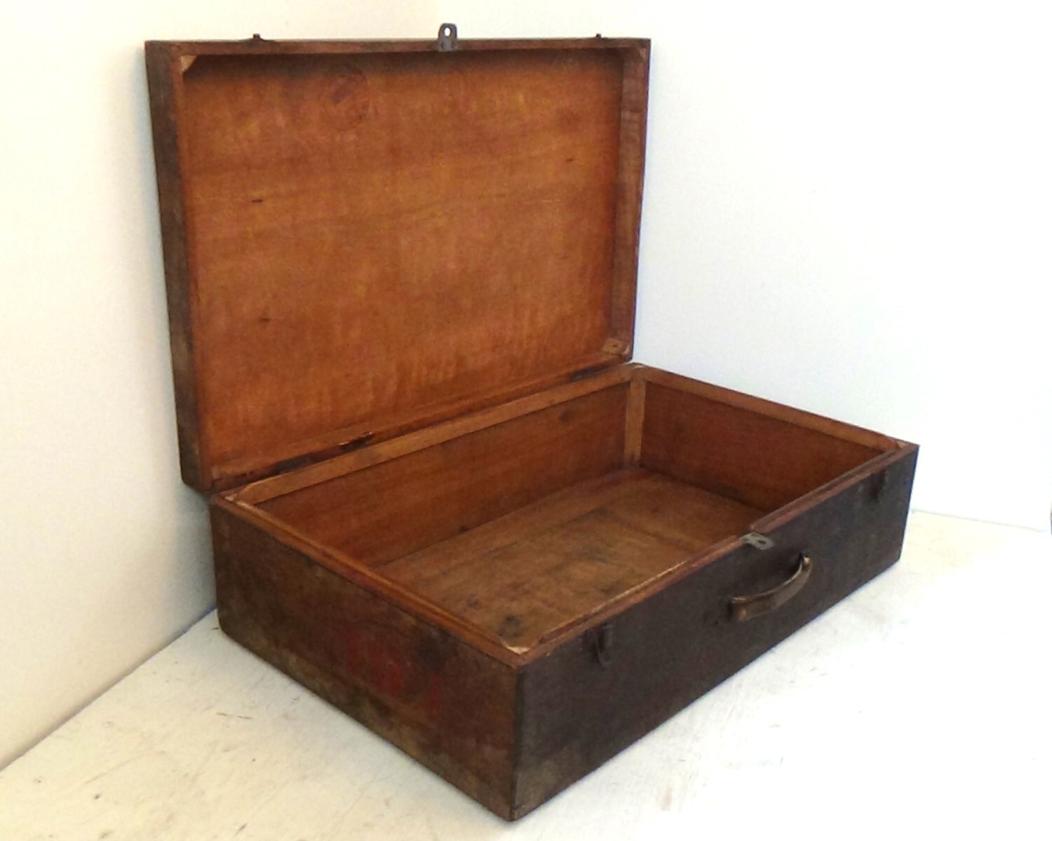 Antique Military Trunk Wood Vintage Suitcase Storage Box