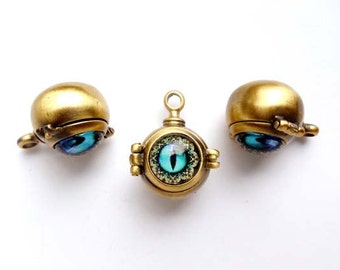 1 Antique Bronze Dragon's Eye Orb Locket/Charm With Hinged Lid - 22-9-1
