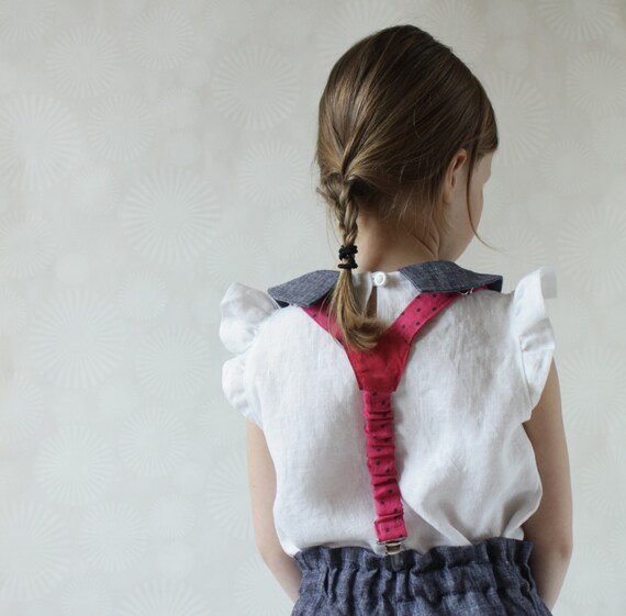 Girls suspenders Toddler girl suspenders Girls pink linen