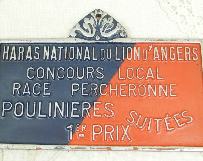 Vintage French Metal 1st Prize Plaque from National Stud Stables of Angers for the Shirehorse Percheronne Competition / Equine/ Wall Hanging