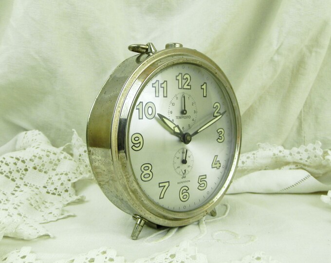 Large Working Vintage French Jaz Tempesto Mechanical Alarm Clock, European Wind-up Clock from France, Retro Vintage Home Interior Decor