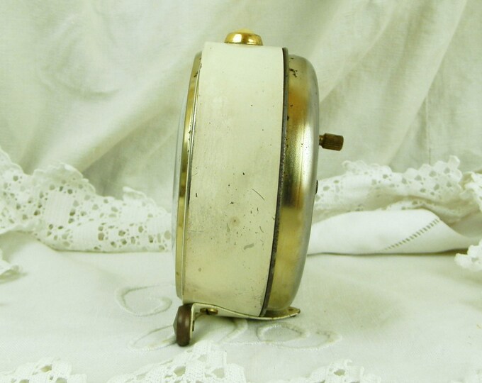 Working 1960s Mid Century Vintage French Jaz Mechanical Wind Up Alarm Clock White with Black Clock Face, Retro Timepiece, Bedroom Decor Working 1960s Mid Century Vintage French Jaz Mechanical Wind Up Alarm Clock White with Black Clock Face, Retro Timepiece, Bedroom Decor